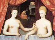 School of Fontainebleau Gabrielle d'Estrees and One of he Sisters in the Bath USA oil painting artist